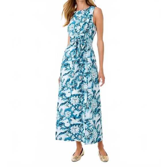 lilly in blue dress Dark Blue Denim Shirred Tiered Lilly Midi Dress